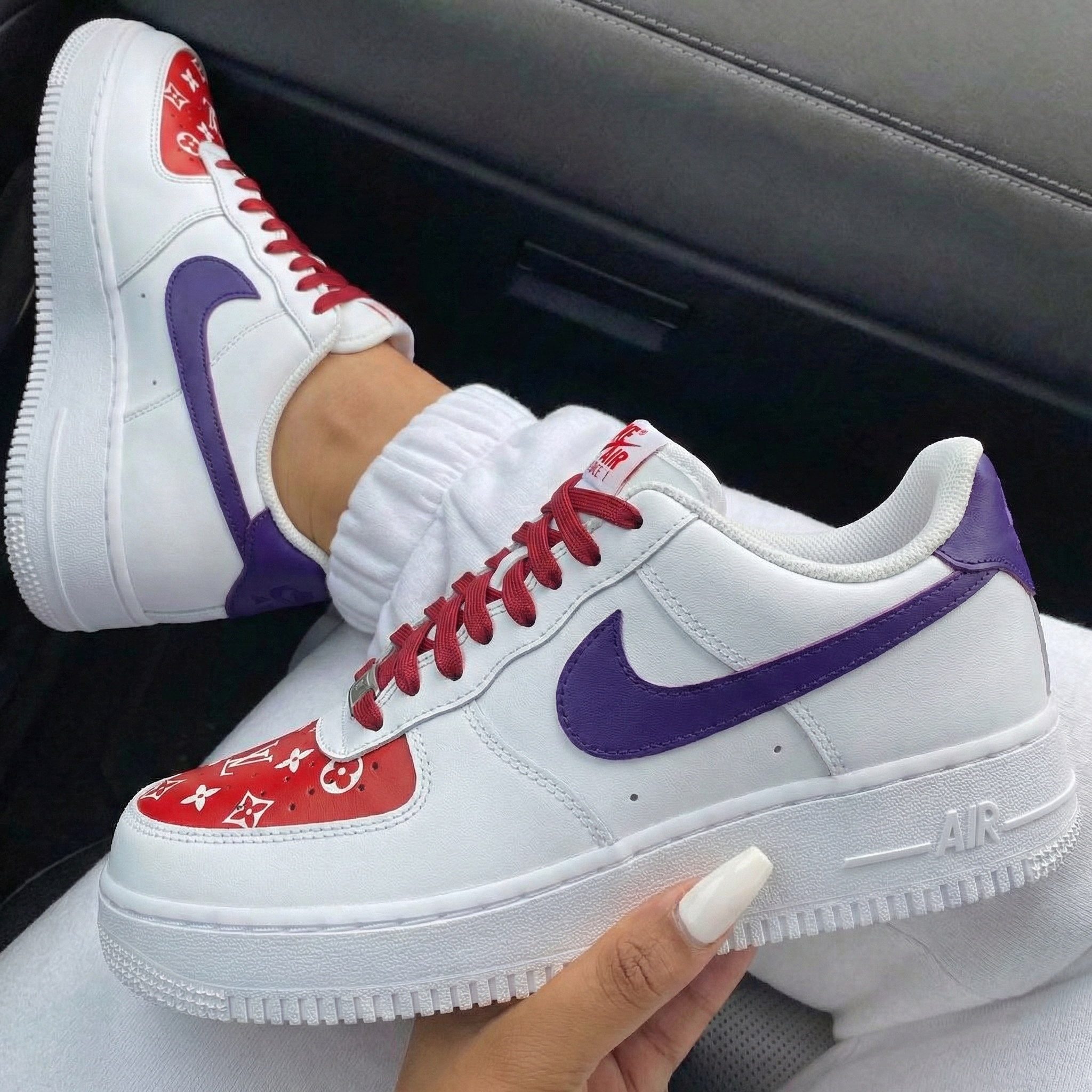 Red Purple LV Logo Custom Air Force 1-shecustomize