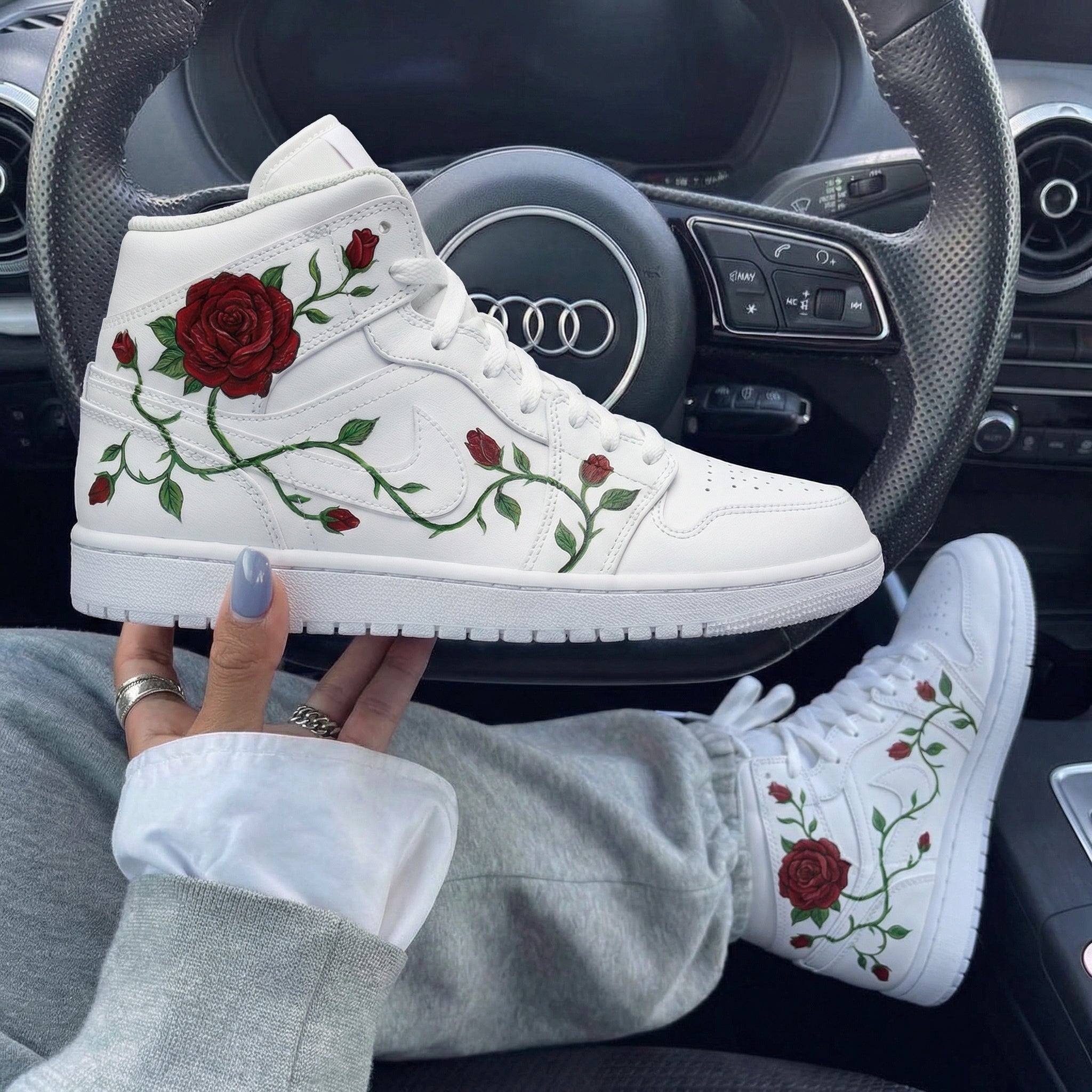 Red Rose Green Vine Custom Air Jordan 1-shecustomize