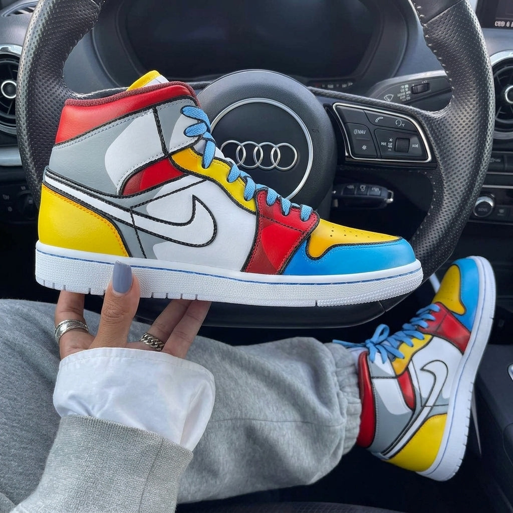 Red Yellow Blue Gray Cartoon Custom Air Jordan 1-shecustomize