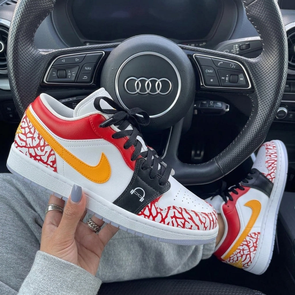 Red Yellow Cracked Print Custom Air Jordan 1-shecustomize