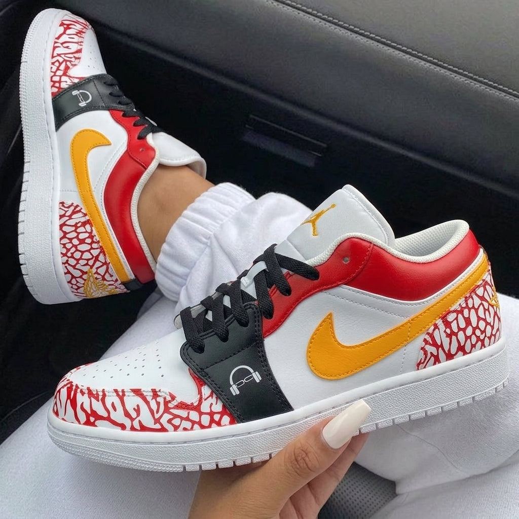 Red Yellow Cracked Print Custom Air Jordan 1-shecustomize
