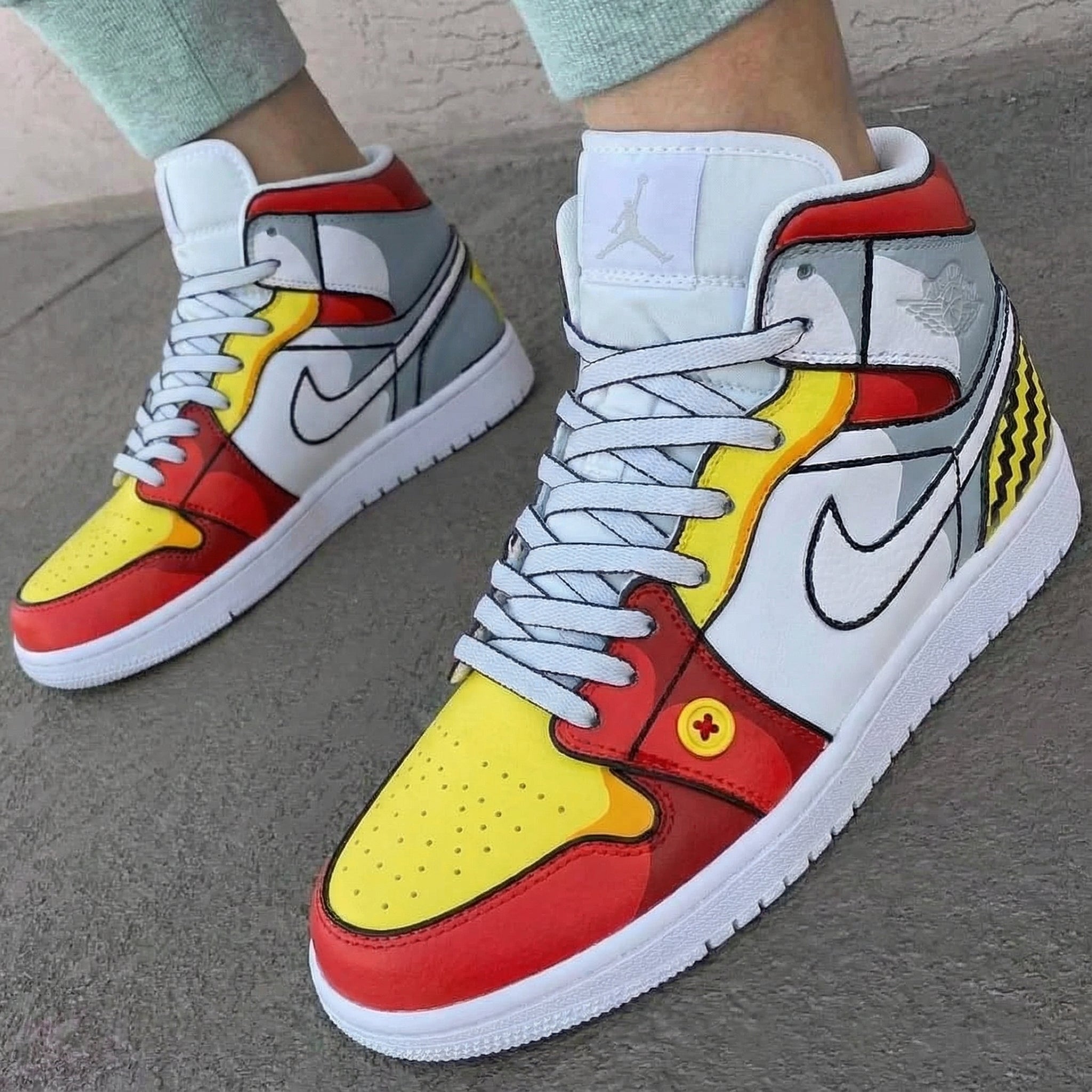 Red Yellow Gray Cartoon Custom Air Jordan 1-shecustomize