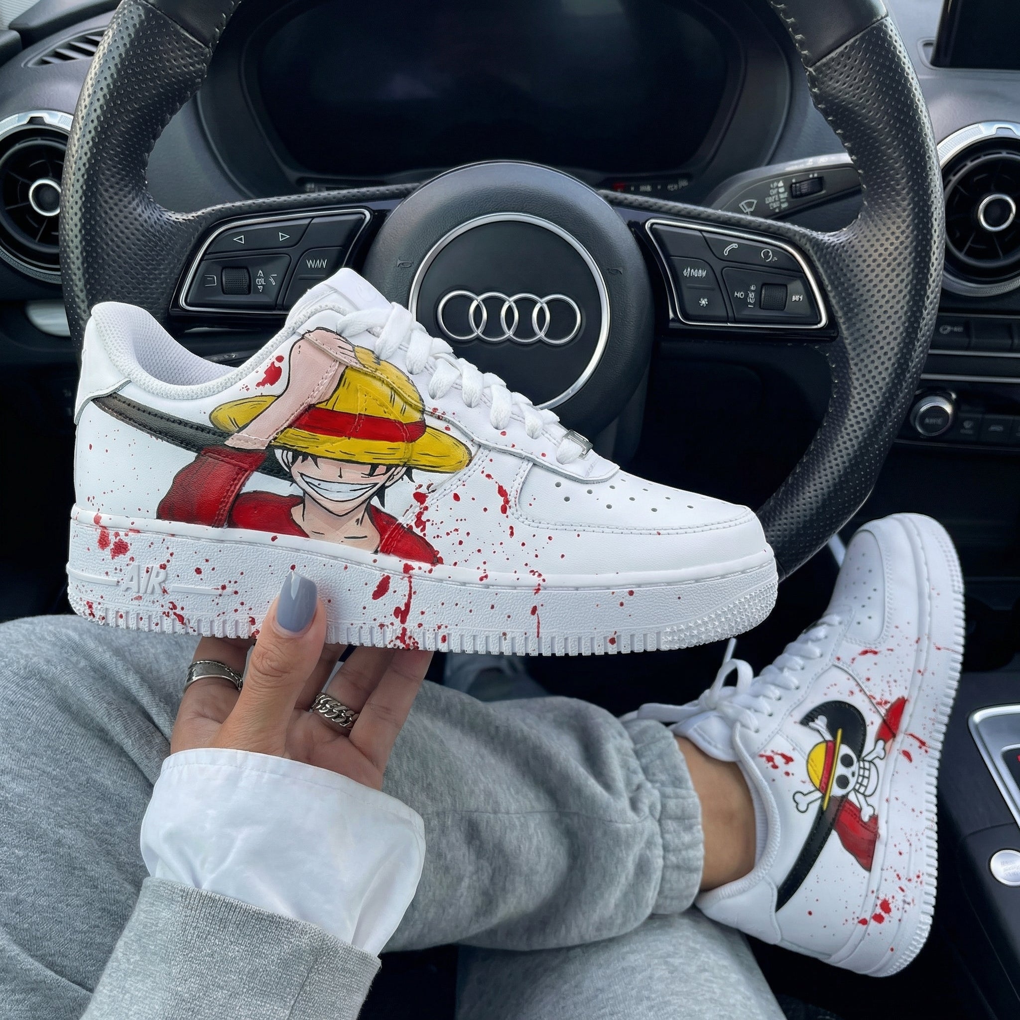 Red Yellow One Piece Luffy Blood Splatter Custom Air Force 1-shecustomize