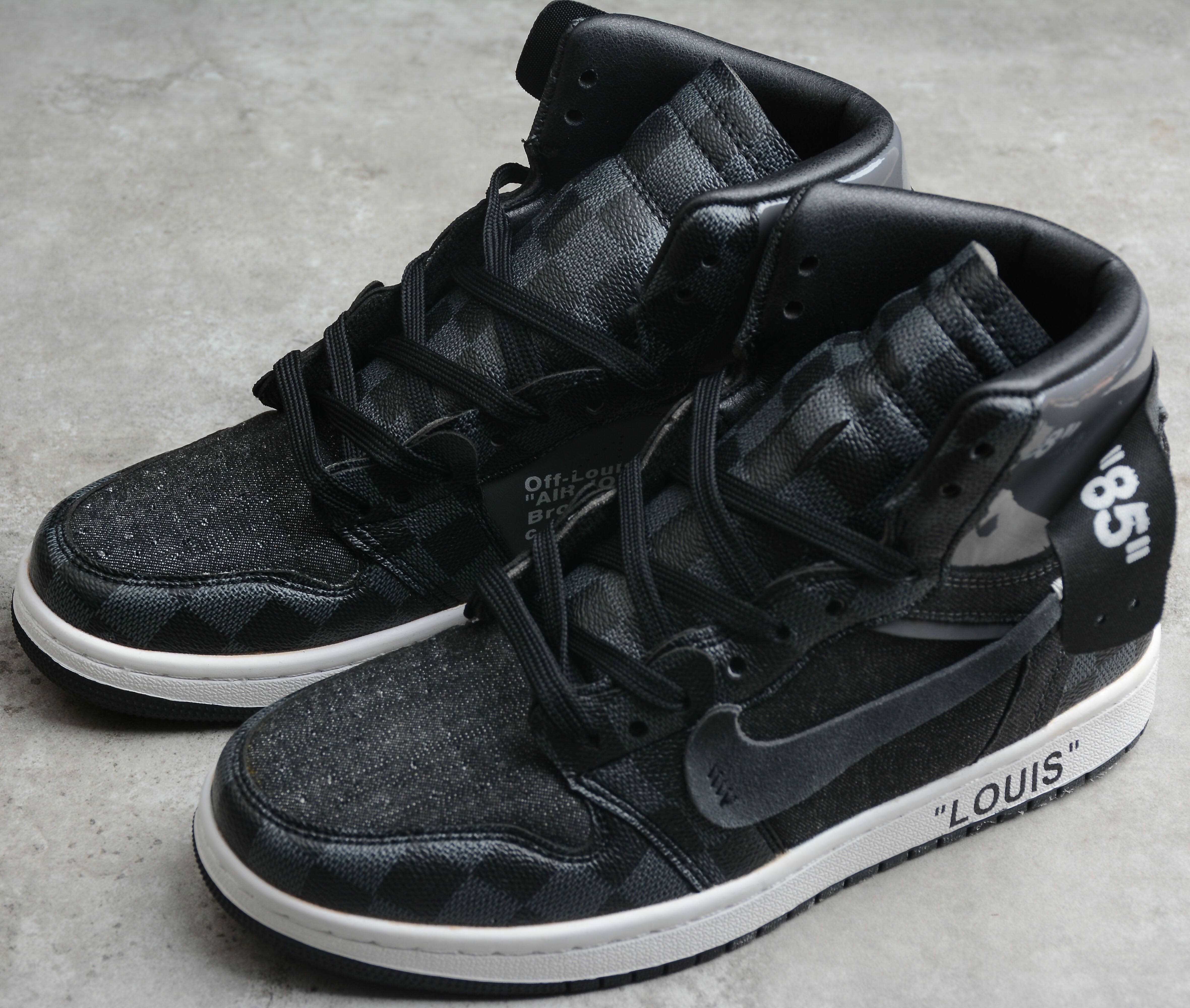 Black OFF-LOUIS LV Custom Air Jordan 1-shecustomize