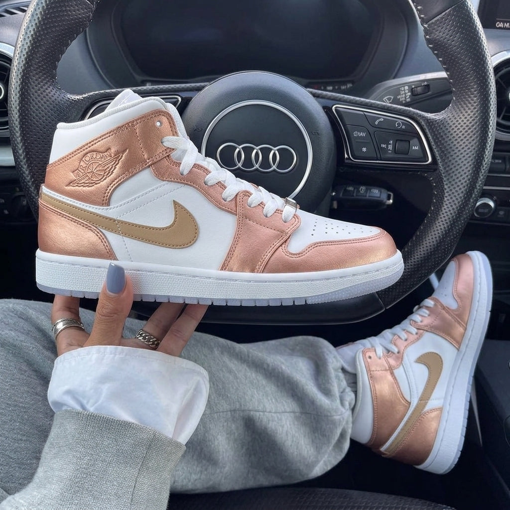 Rose Gold Metallic Gold Custom Air Jordan 1-shecustomize