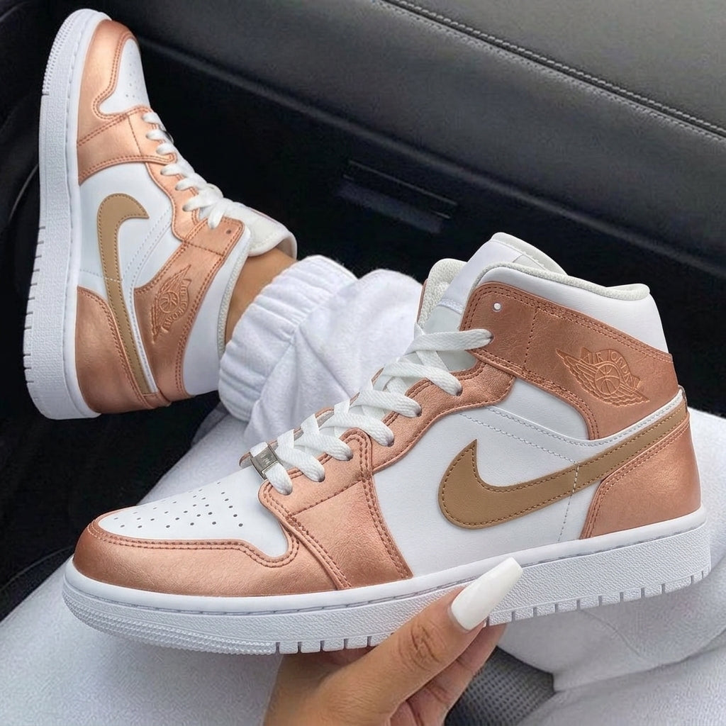 Rose Gold Metallic Gold Custom Air Jordan 1-shecustomize