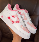 Pink LV Monogram Inspired Custom Air Force 1 Hand Painted Sneakers-shecustomize