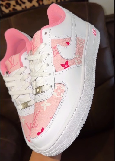 Pink LV Monogram Inspired Custom Air Force 1 Hand Painted Sneakers-shecustomize