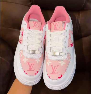 Pink LV Monogram Inspired Custom Air Force 1 Hand Painted Sneakers-shecustomize