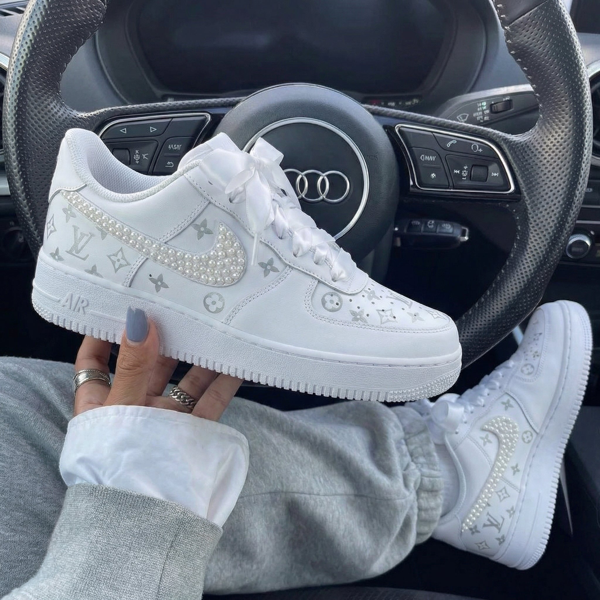 Silver LV Pearl Custom Air Force 1-shecustomize