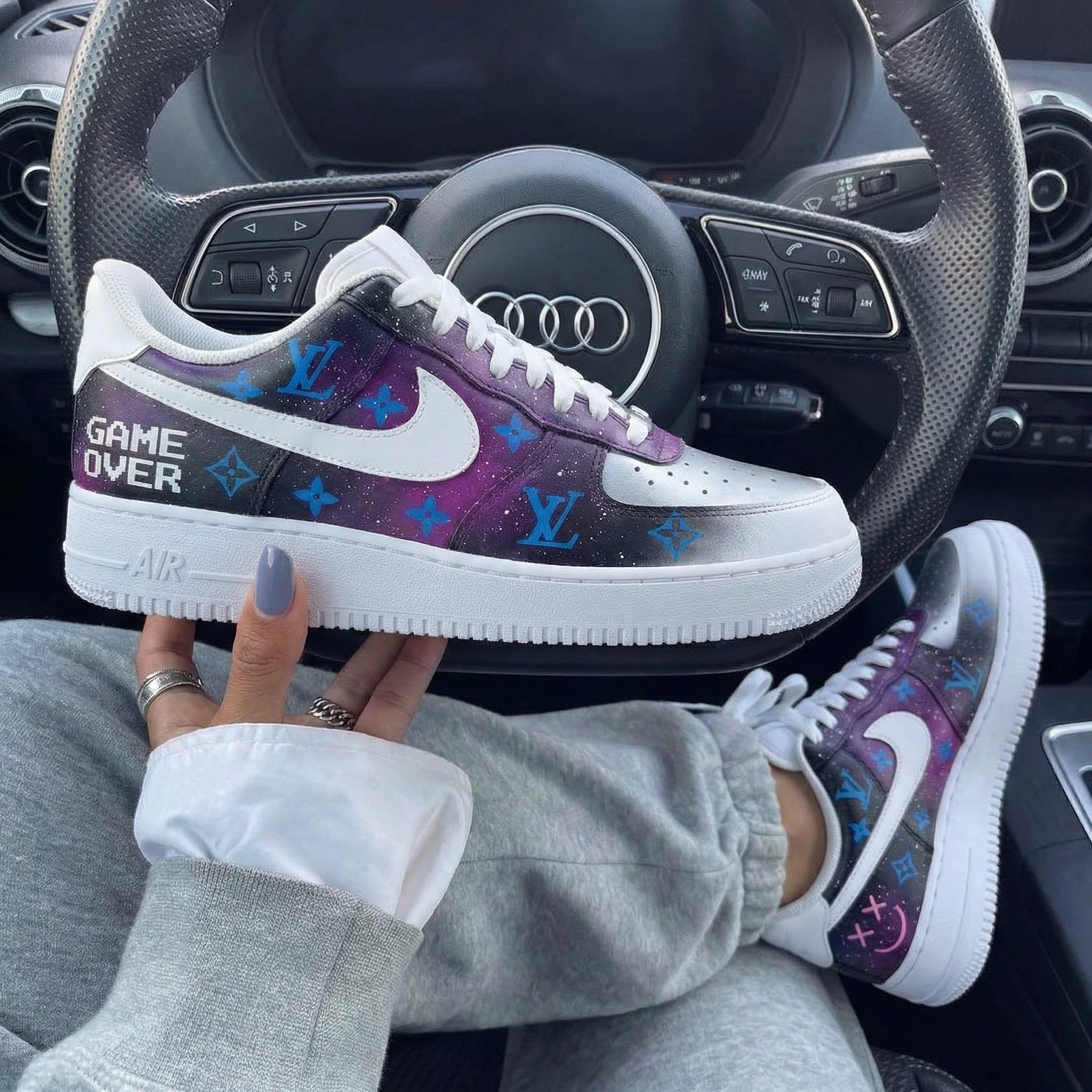 Silver Purple LV Print Custom Air Force 1-shecustomize