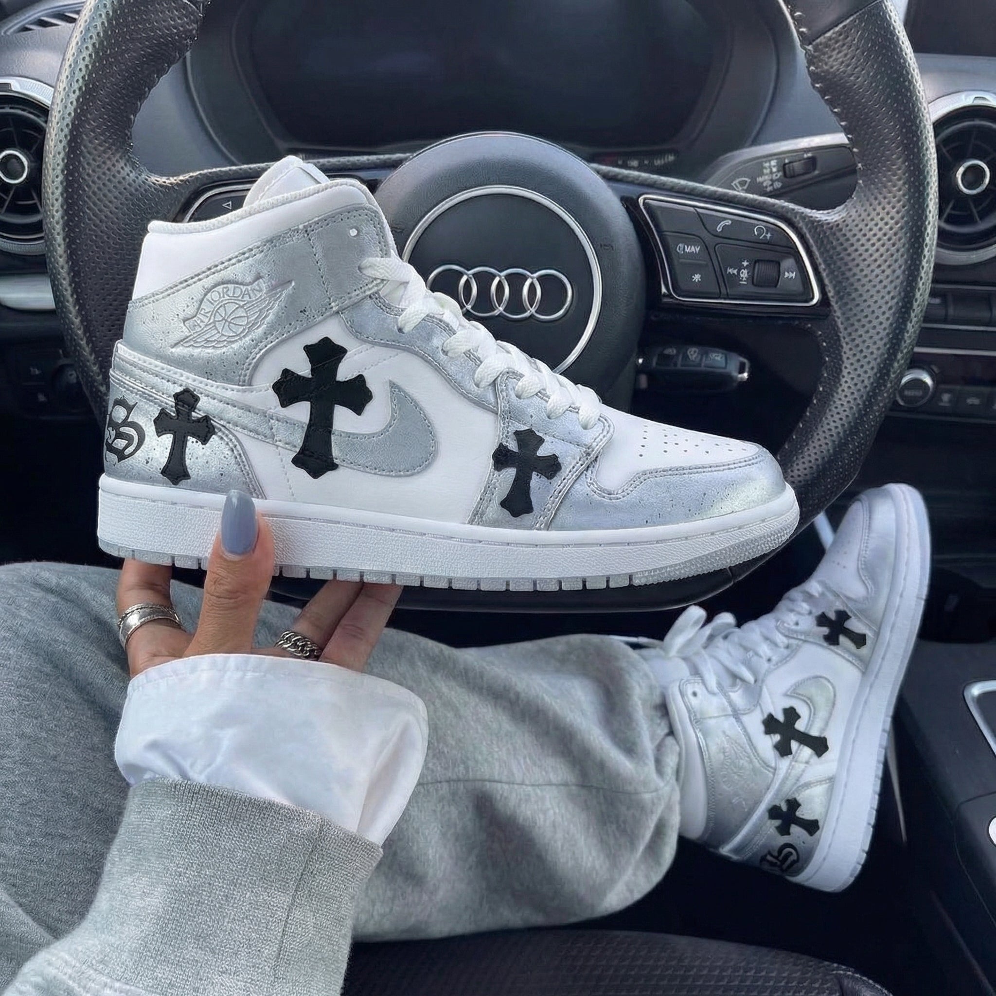Silver White Cross Custom Air Jordan 1-shecustomize