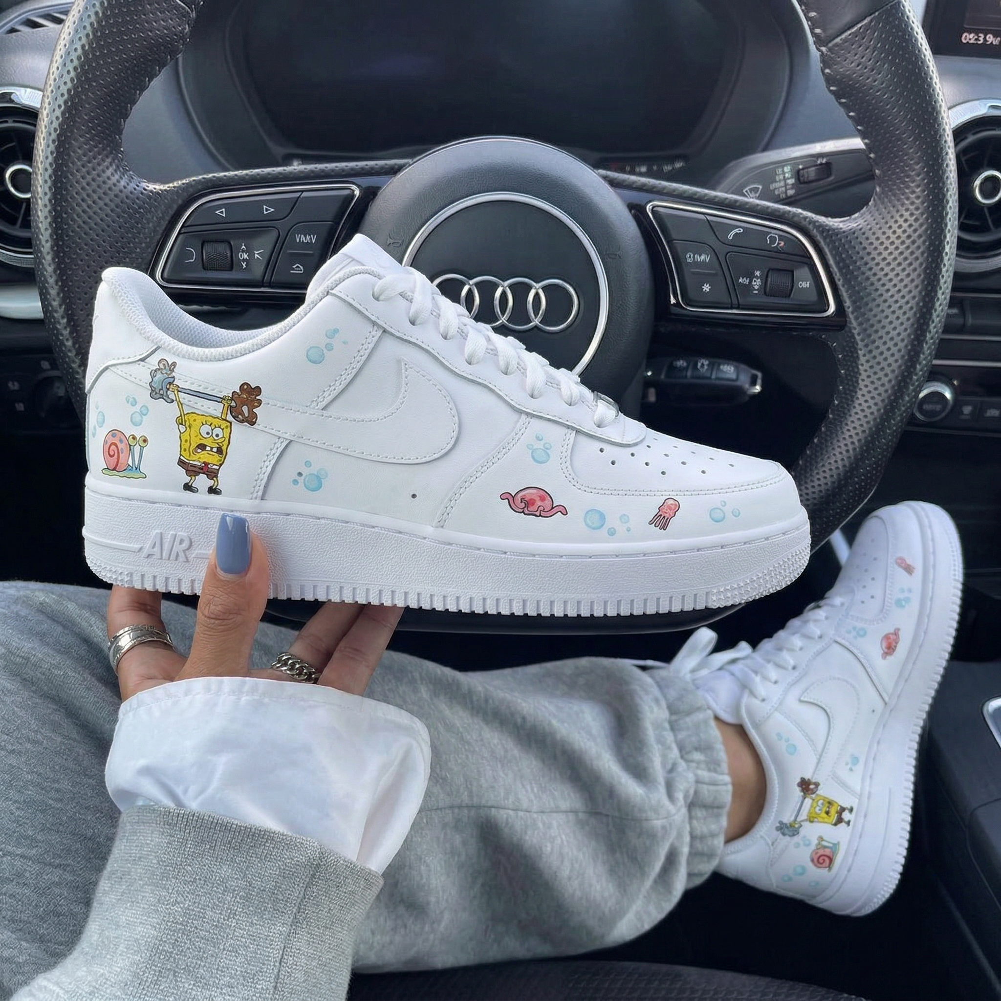 SpongeBob Cartoon Baby Blue Bubbles Custom Air Force 1-shecustomize