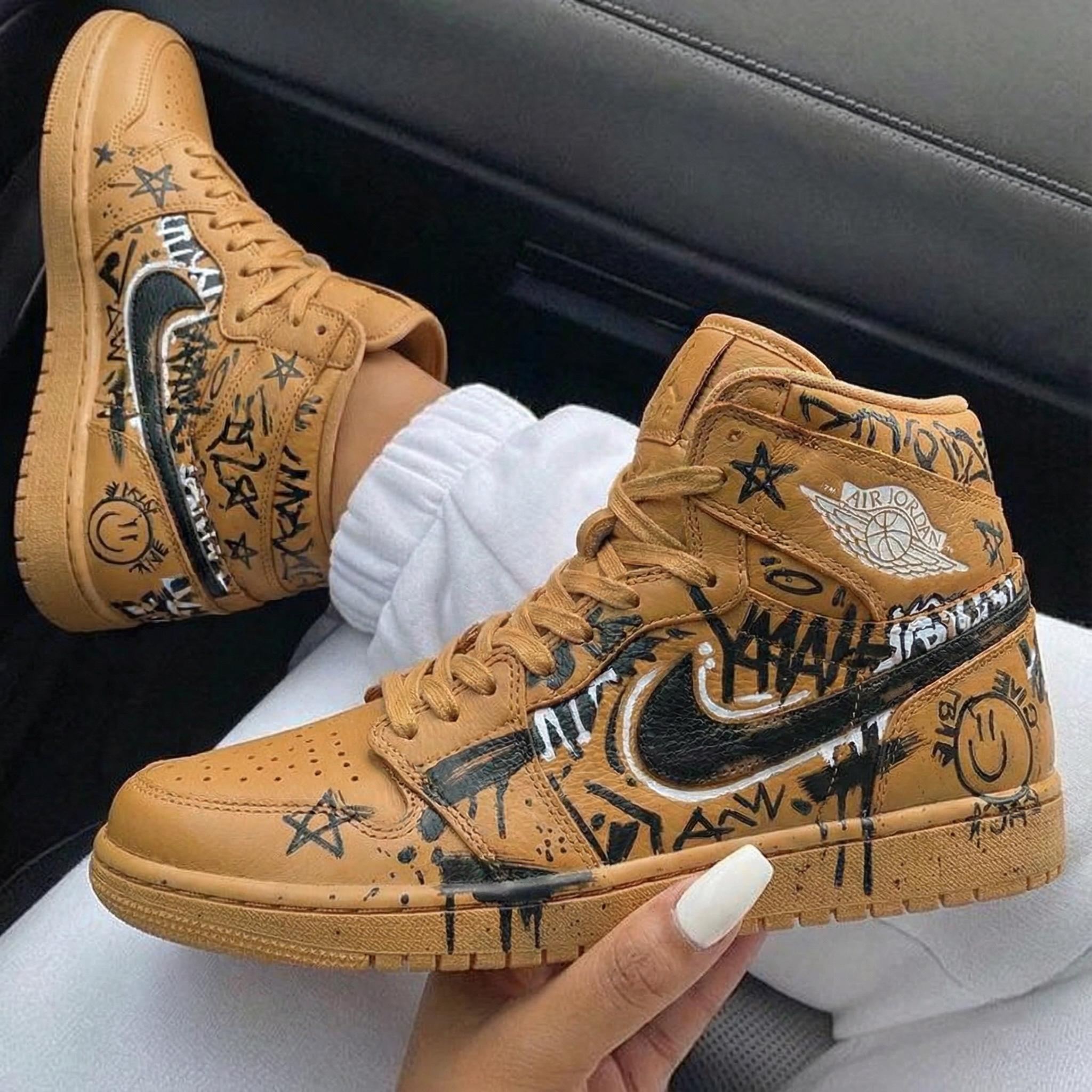 Tan Graffiti Custom Air Jordan 1-shecustomize