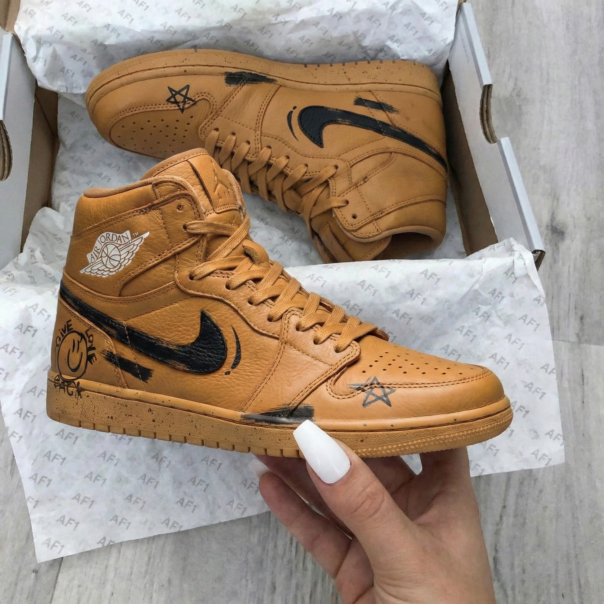 Tan Graffiti Custom Air Jordan 1-shecustomize