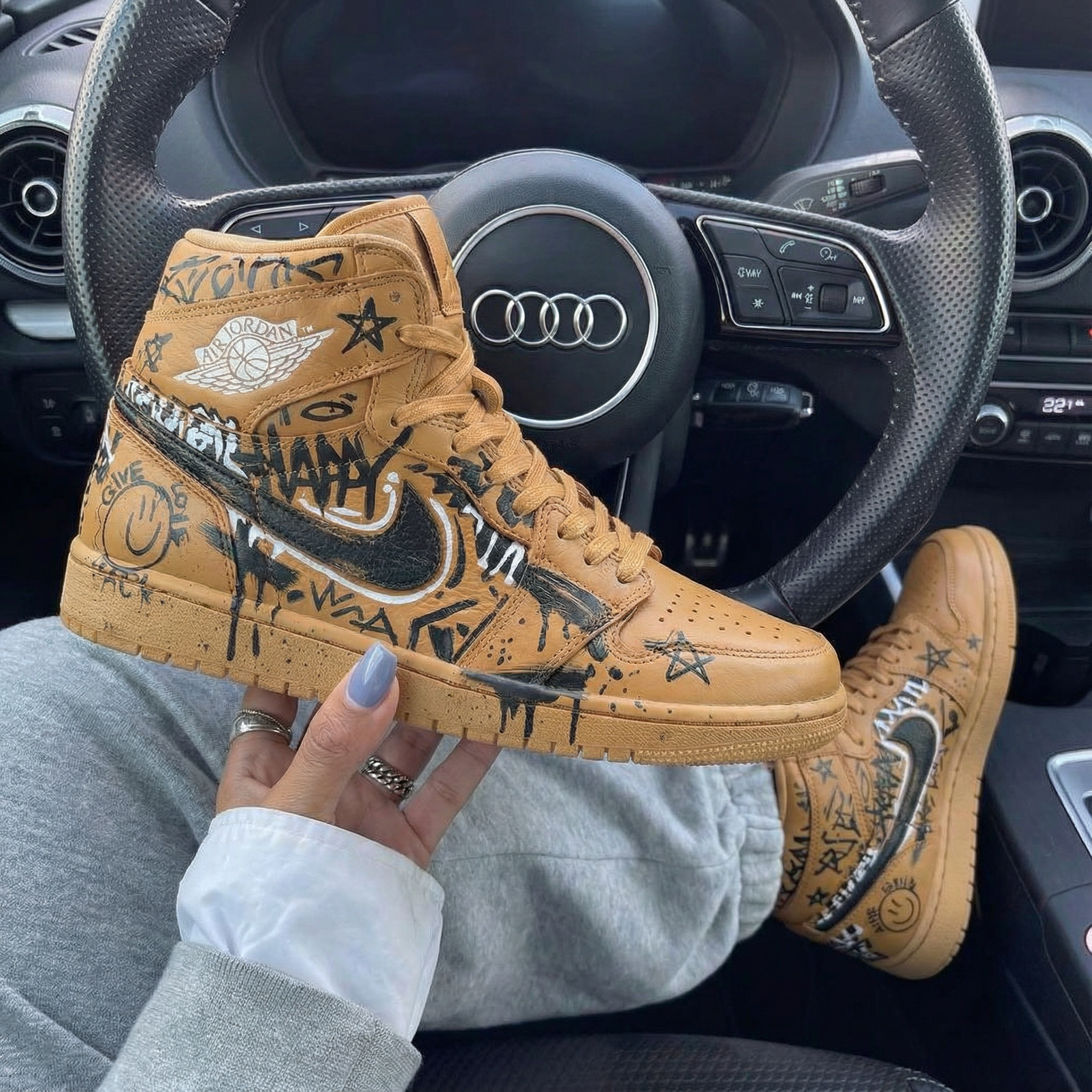 Tan Graffiti Custom Air Jordan 1-shecustomize