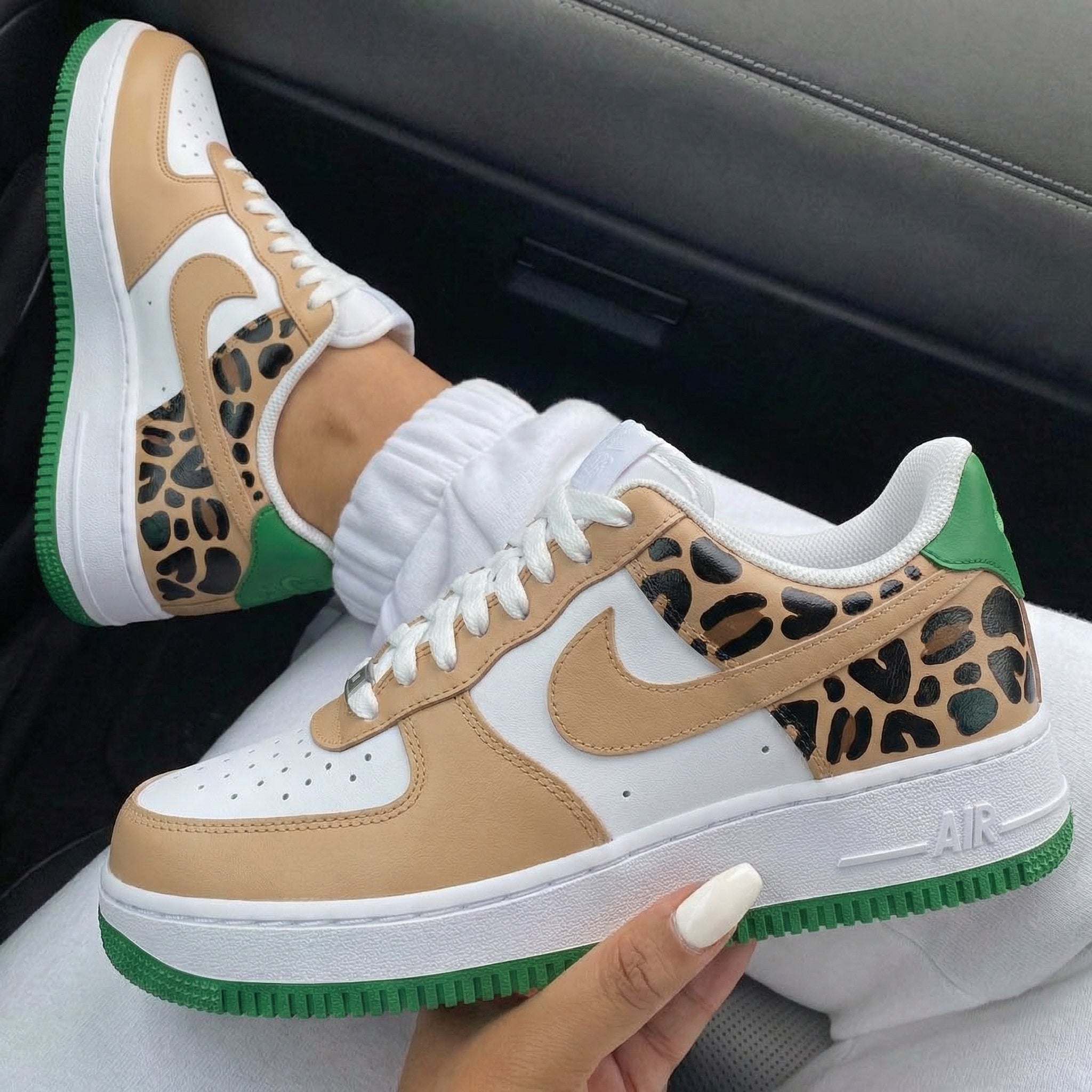 Tan Green Leopard Print Custom Air Force 1-shecustomize