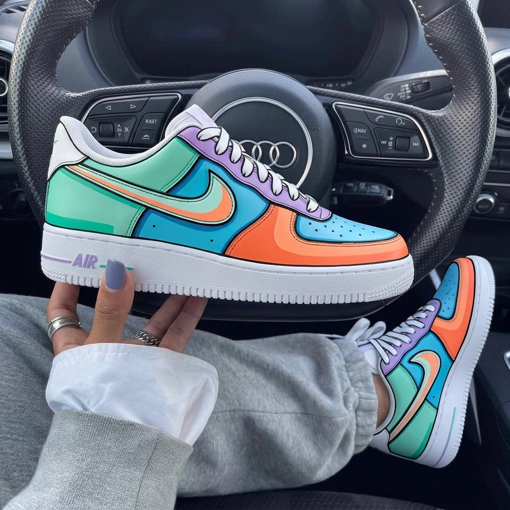 Teal Blue Orange Purple Cartoon Shadow Custom Air Force 1-shecustomize