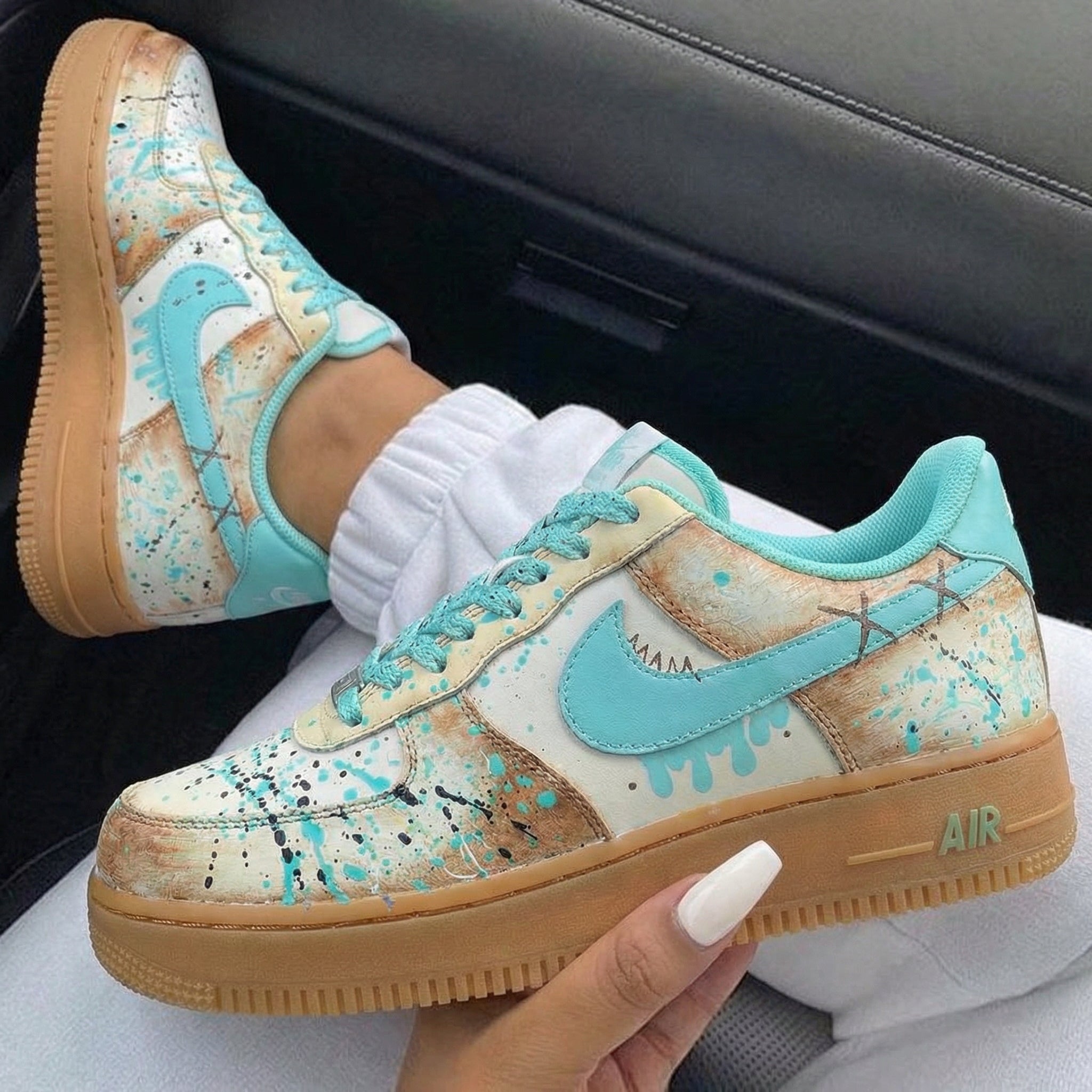 Teal Brown Splatter Custom Air Force 1-shecustomize
