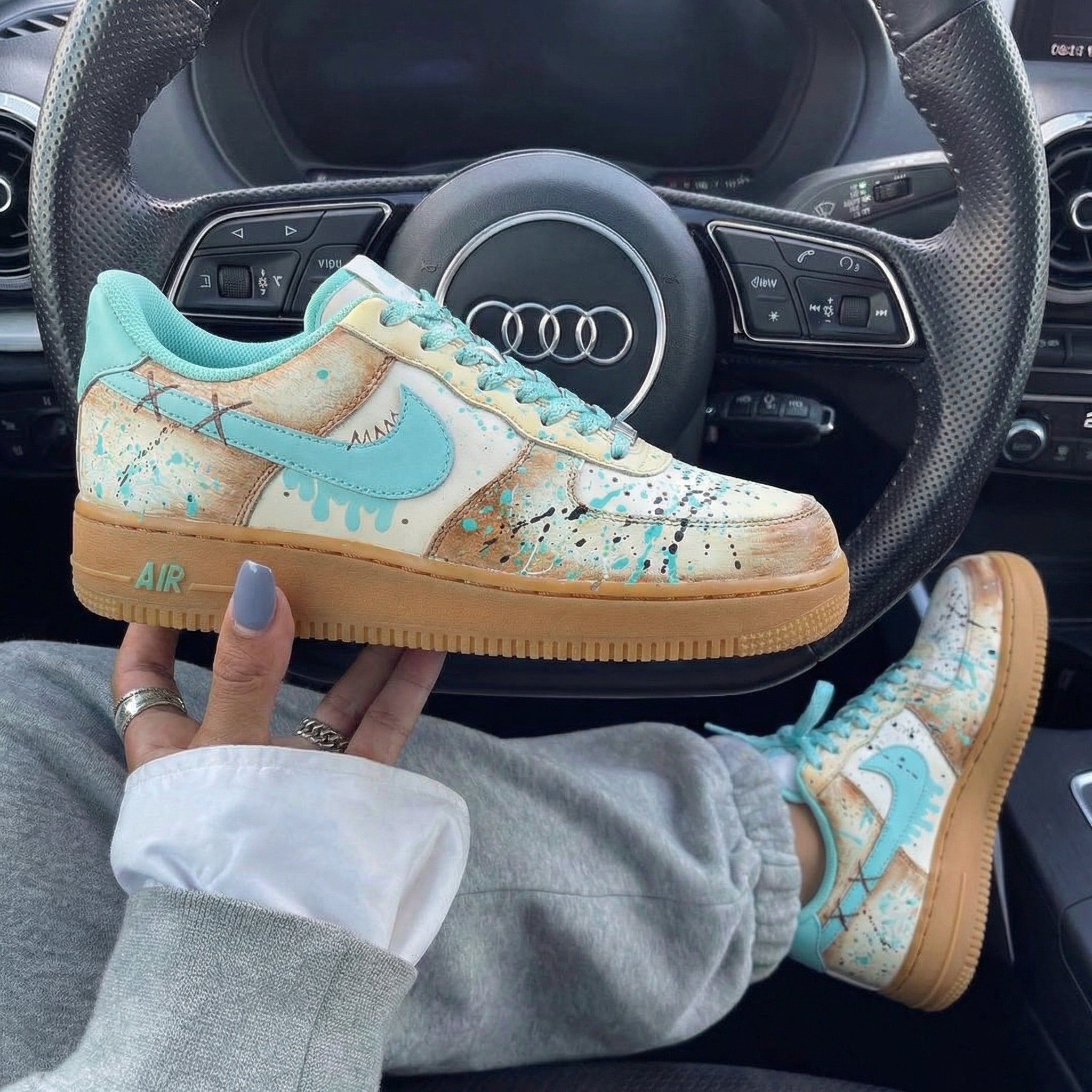 Teal Brown Splatter Custom Air Force 1-shecustomize