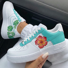 Teal With Hibiscus Flower Monstera Leaves Custom Air Force 1-shecustomize