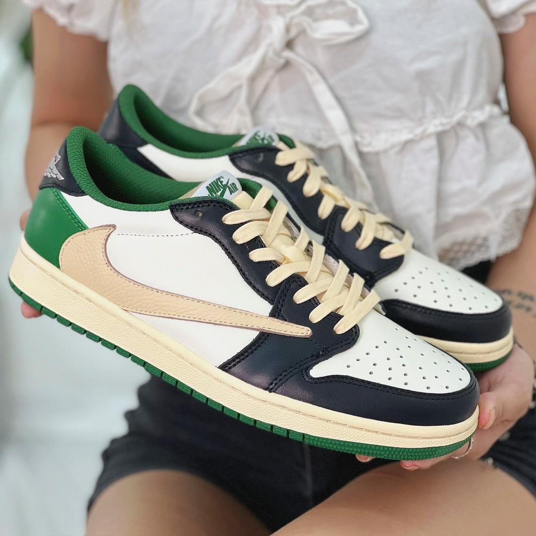 Lv x Travis scott x air jordan 1 low green white customized sneaker for  sale! 