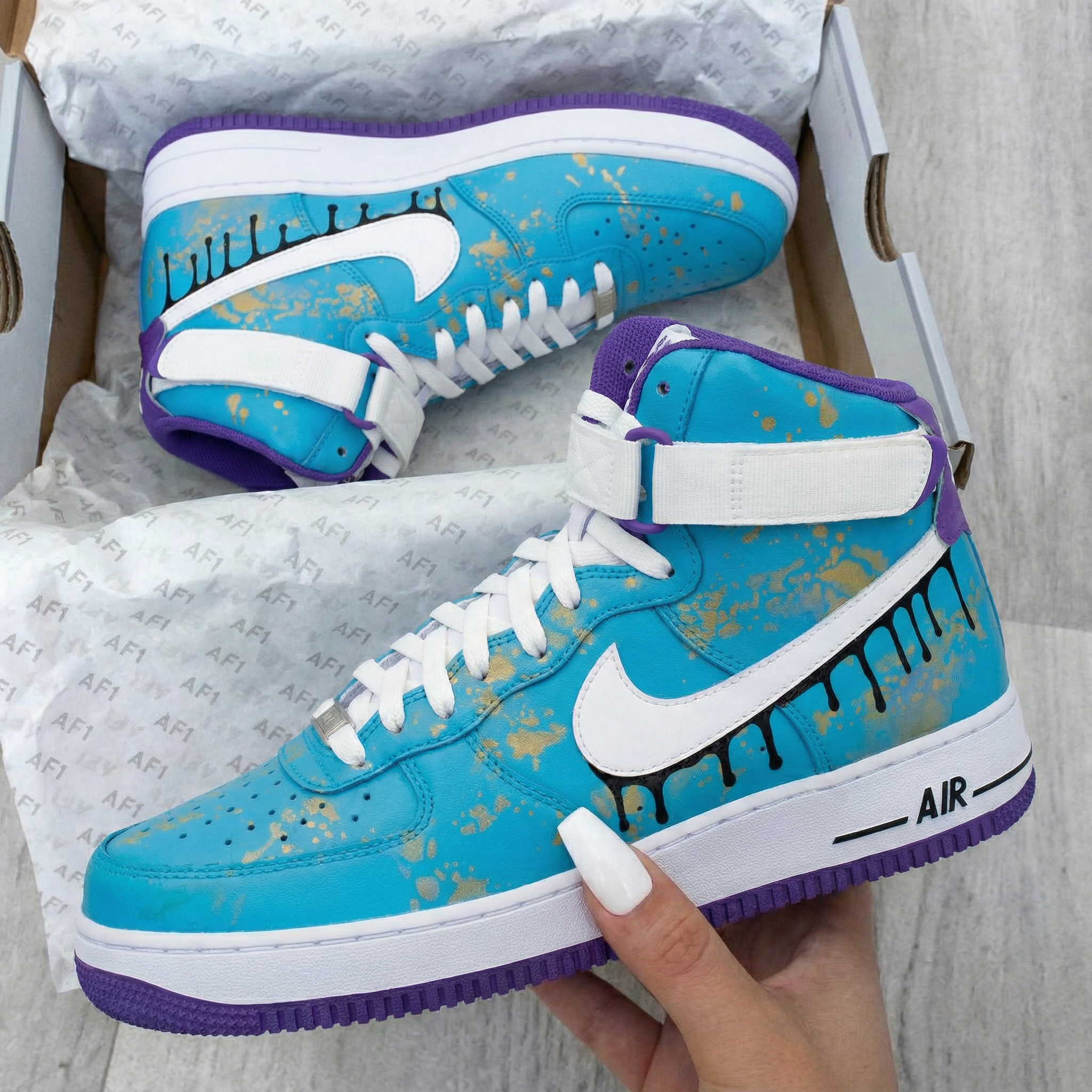Turquoise Gold Drip Custom Air Force 1-shecustomize