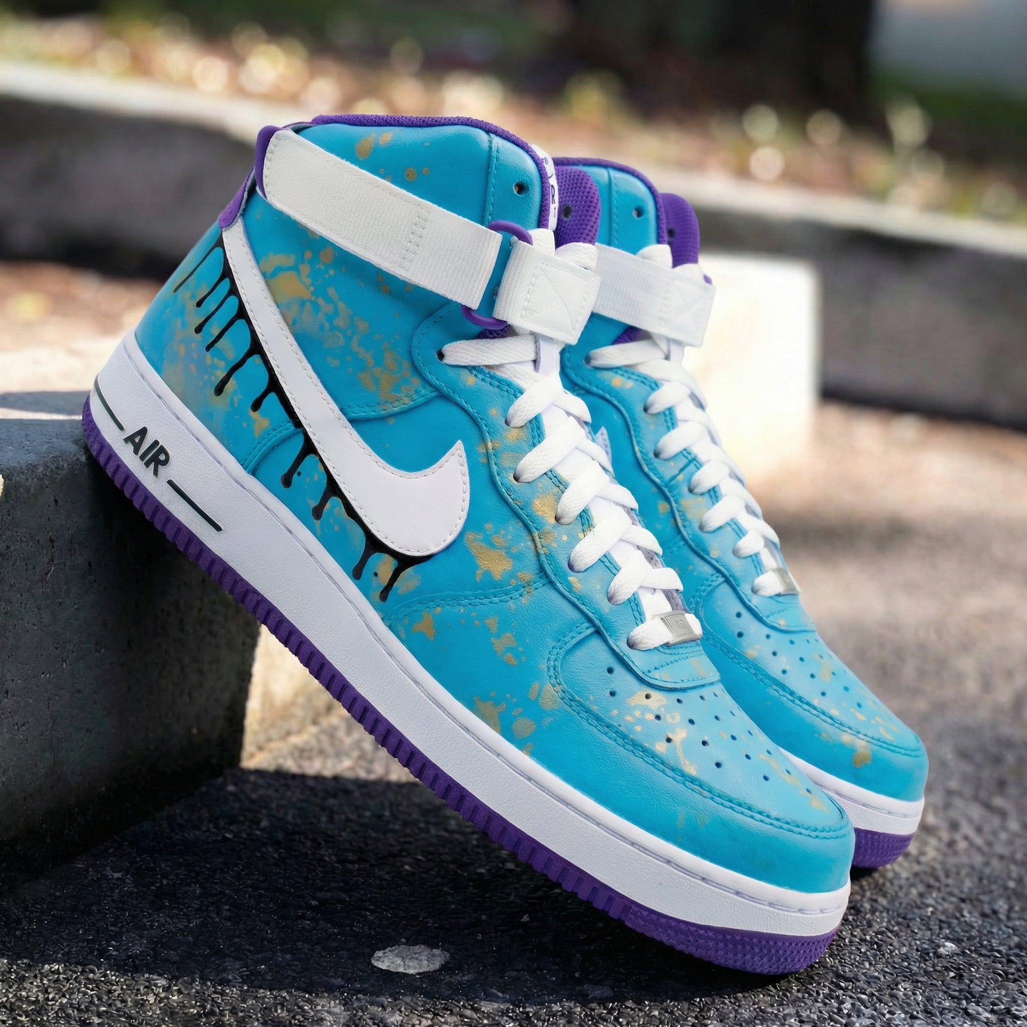 Turquoise Gold Drip Custom Air Force 1-shecustomize