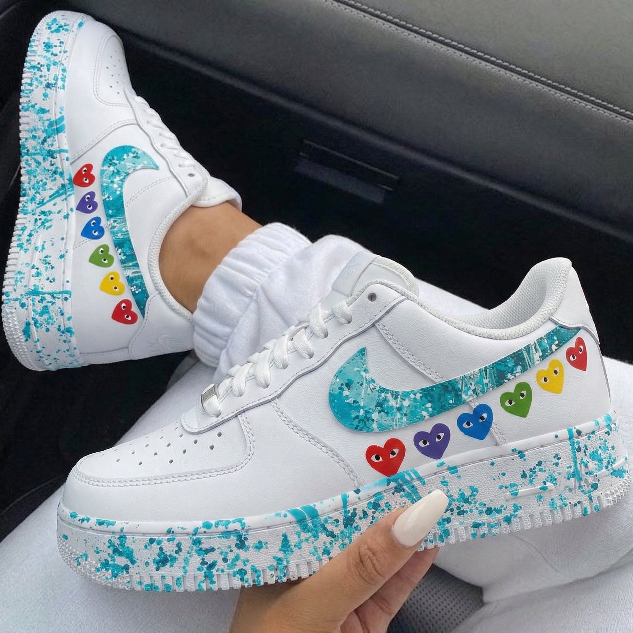 Turquoise Splatter Heart Custom Air Force 1-shecustomize