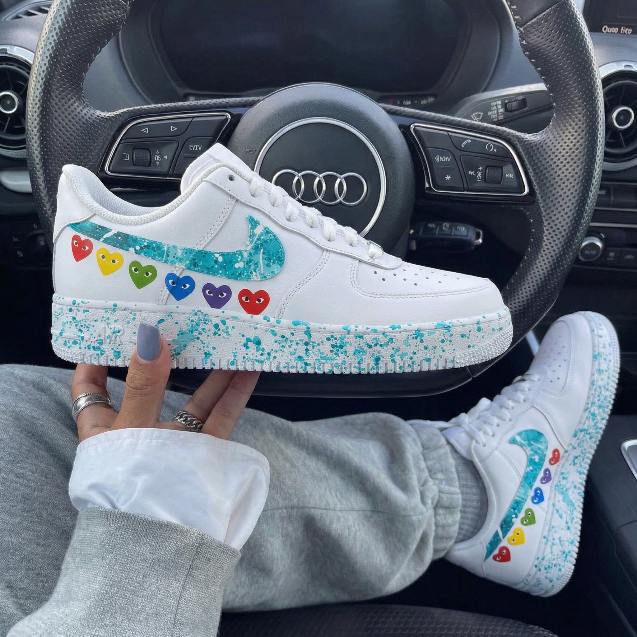 Turquoise Splatter Heart Custom Air Force 1-shecustomize