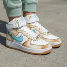 Turquoise Tan Stitched Custom Air Force 1-shecustomize