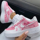 White And Baby Pink Bow Ribbon And Pink Ribbon Custom Air Force 1-shecustomize
