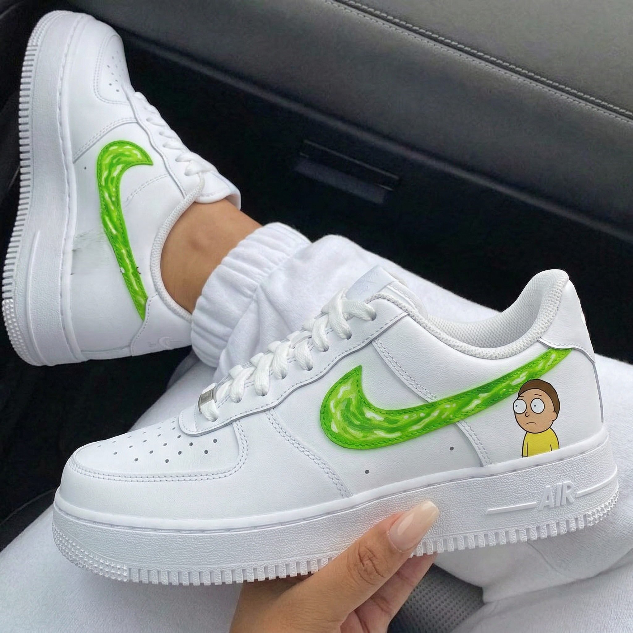 White And Green Rick And Morty Cartoon Custom Air Force 1-shecustomize