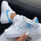 White Baby Blue Cherry Blossom Branches Splatter Custom Air Force 1-shecustomize