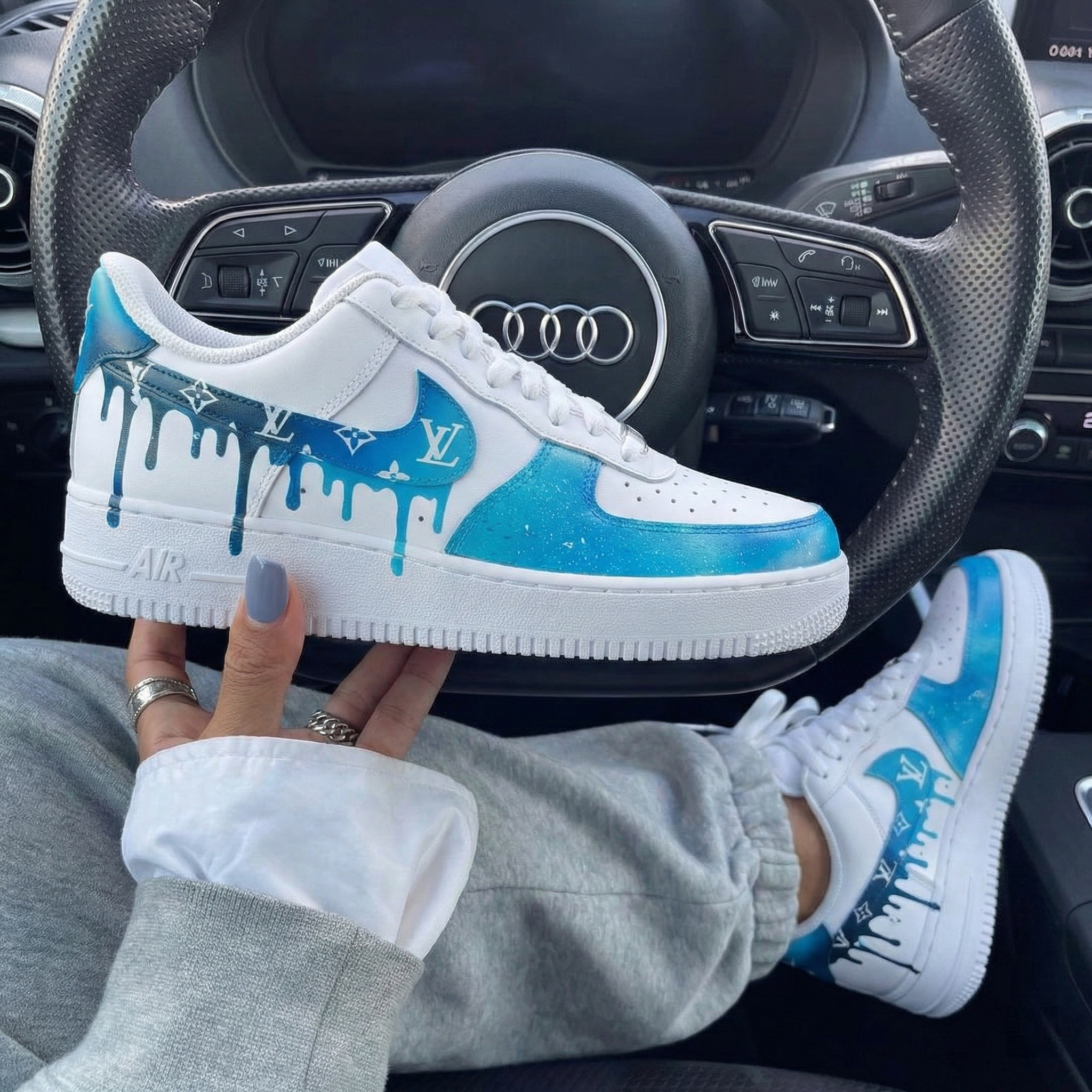 White Baby Blue LV Dripping Starry Sky Custom Air Force 1-shecustomize