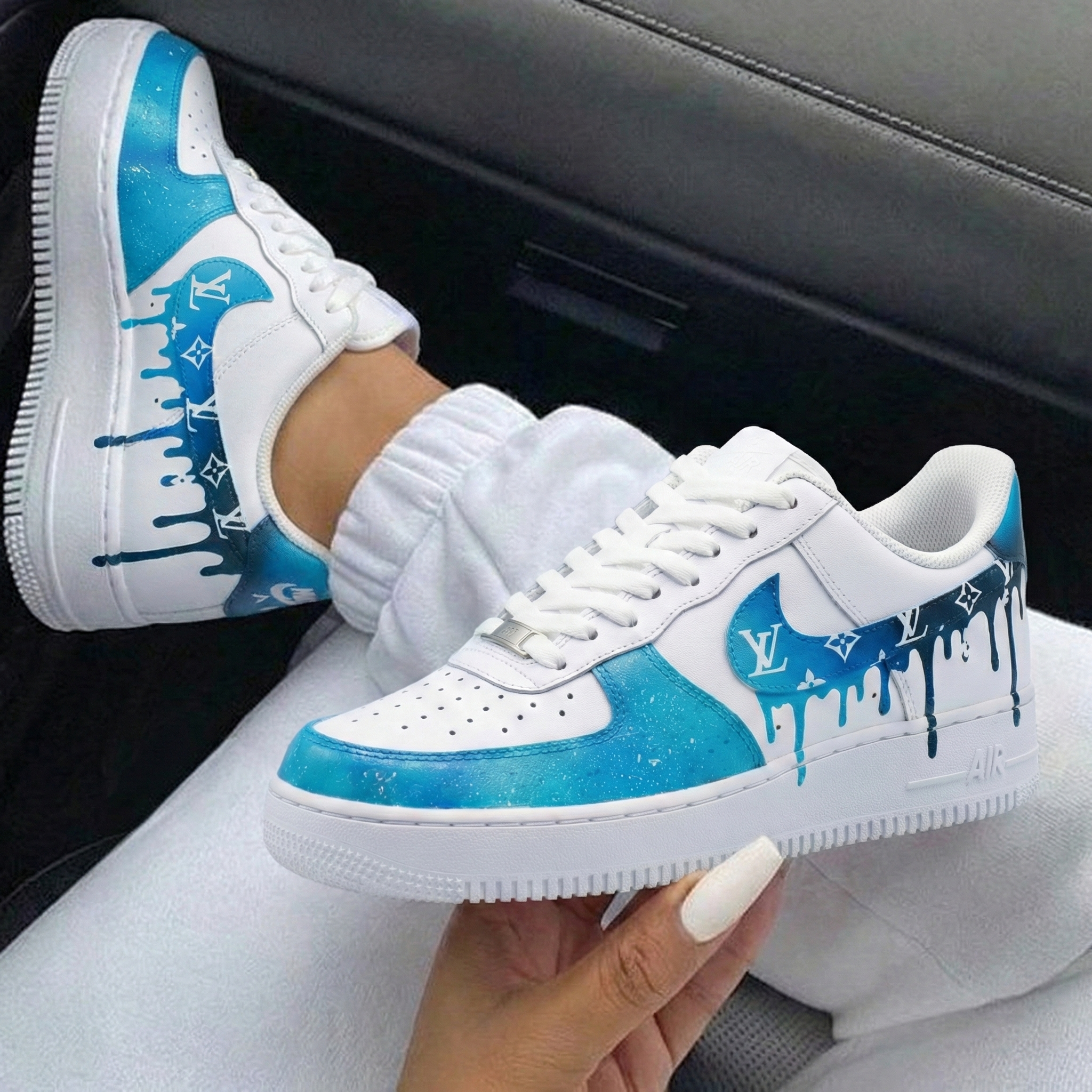White Baby Blue LV Dripping Starry Sky Custom Air Force 1-shecustomize