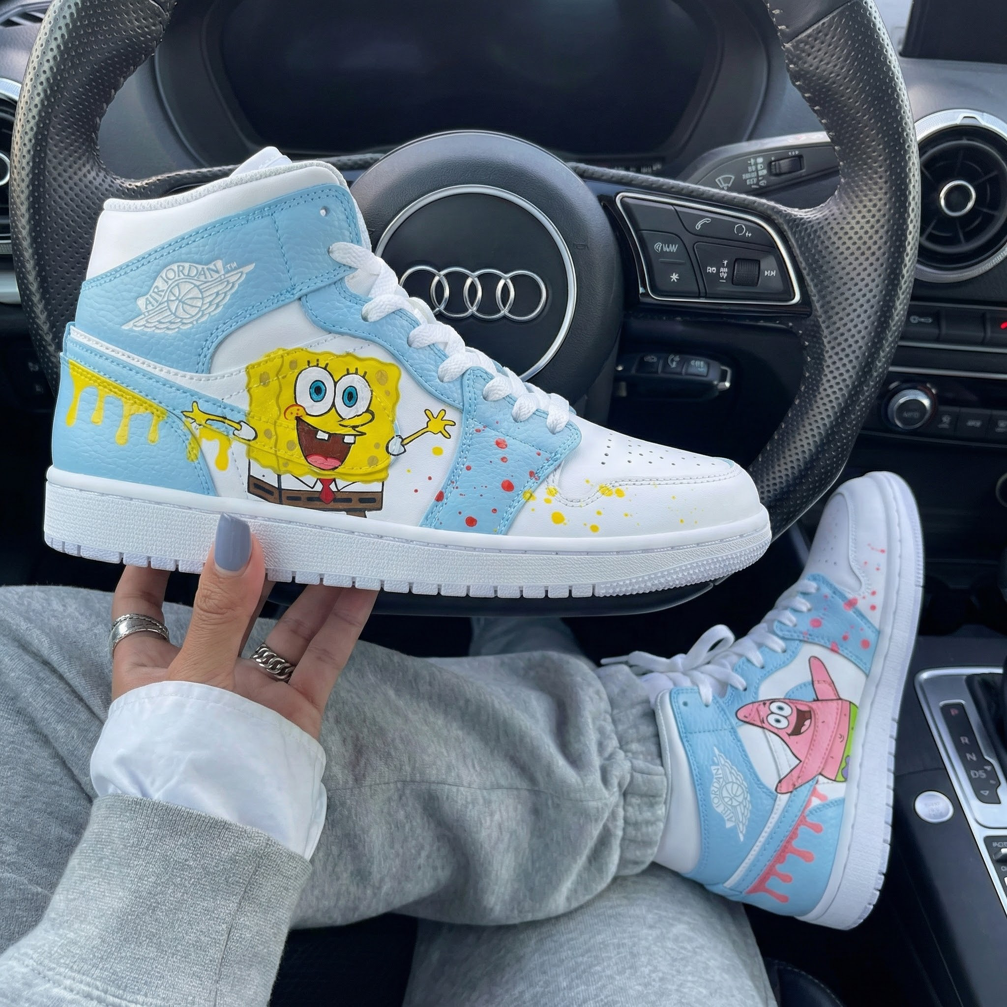 White Baby Blue SpongeBob Patrick Star Custom Air Jordan 1-shecustomize
