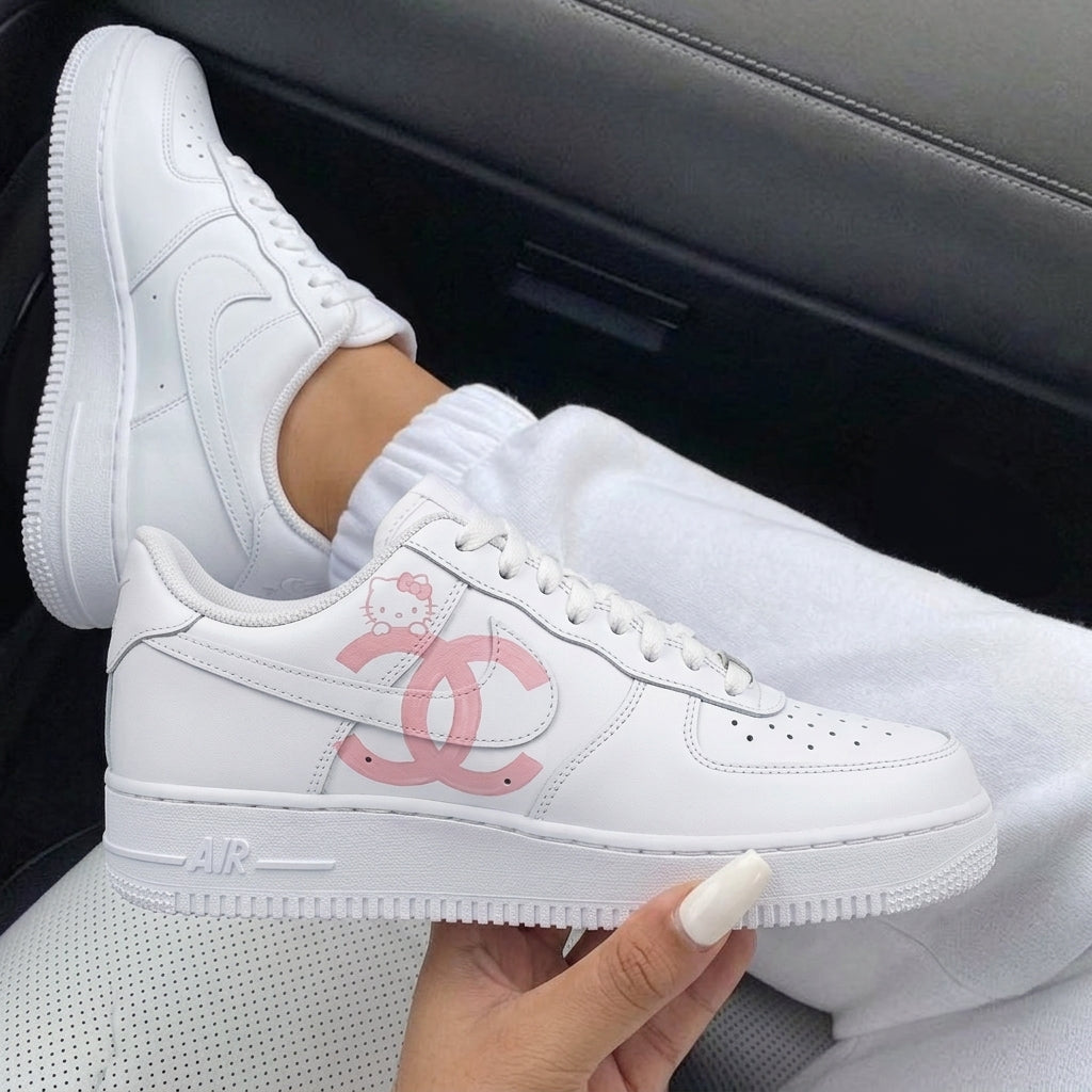 White Baby Pink Hello Kitty Custom Air Force 1-shecustomize