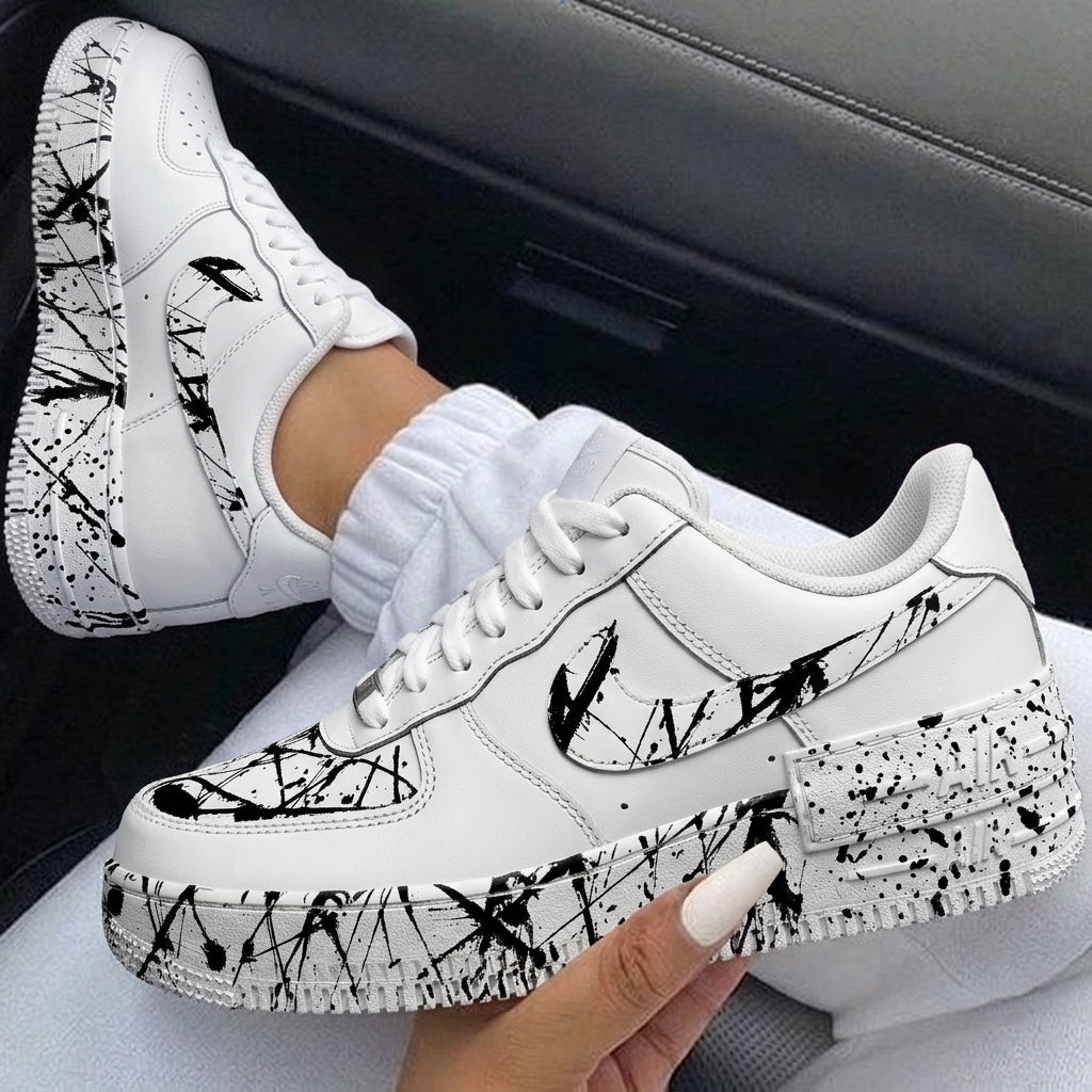 White Black Ink Splatter Custom Air Force 1 Shadow-shecustomize