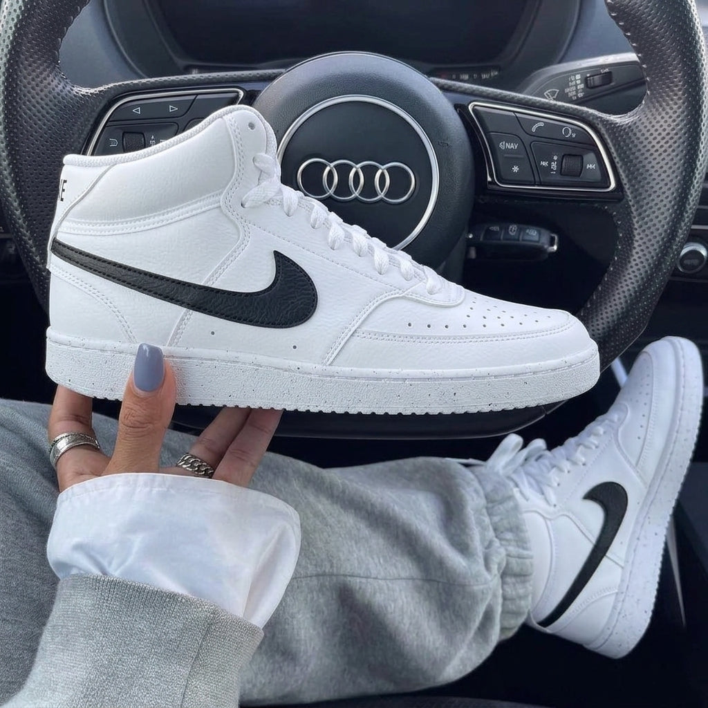 White Black Swoosh Custom Nike Court Vision Mid