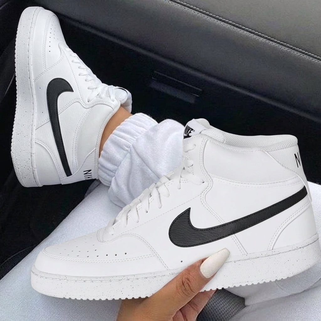 White Black Swoosh Custom Nike Court Vision Mid