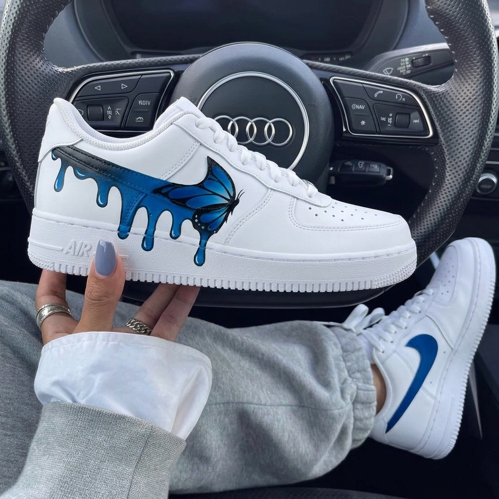 White Blue Drip Butterfly Custom Air Force 1-shecustomize