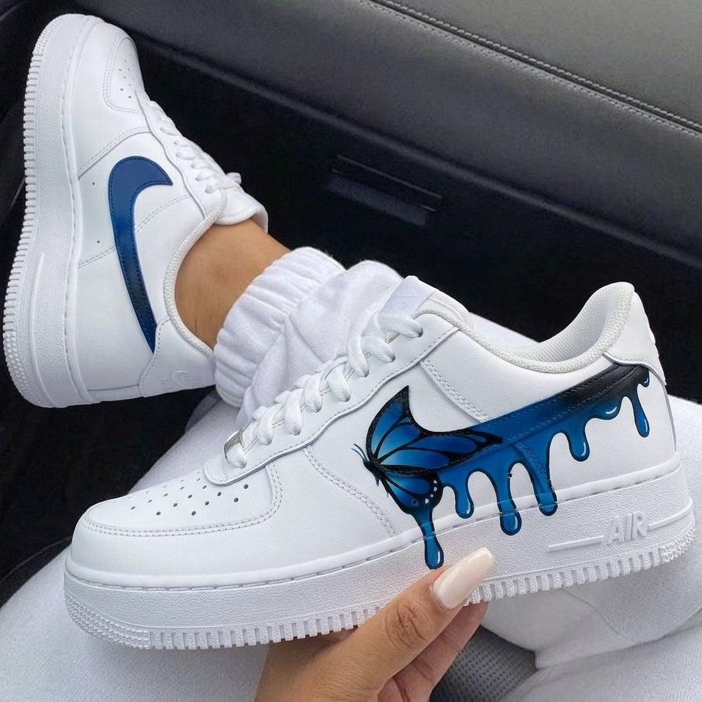 White Blue Drip Butterfly Custom Air Force 1-shecustomize