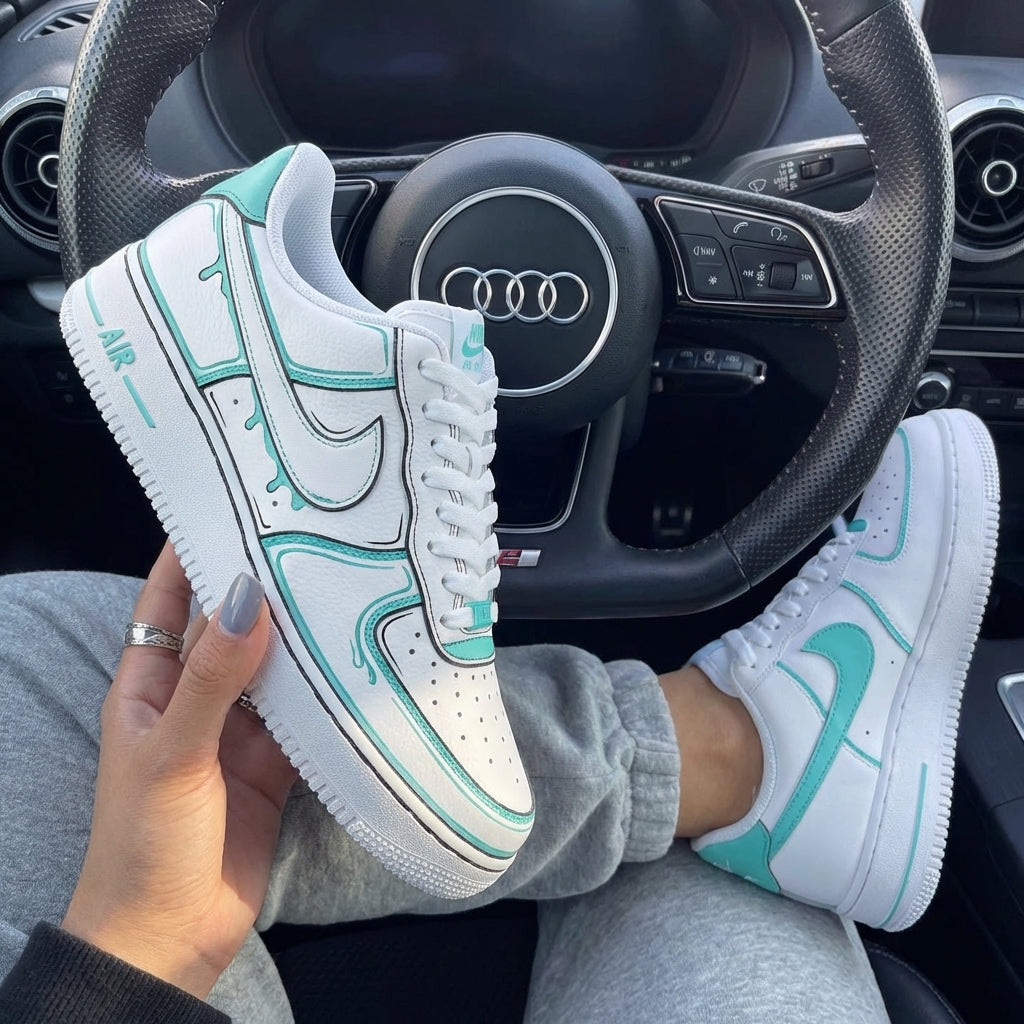 White Blue Drip Cartoon Custom Air Force 1-shecustomize