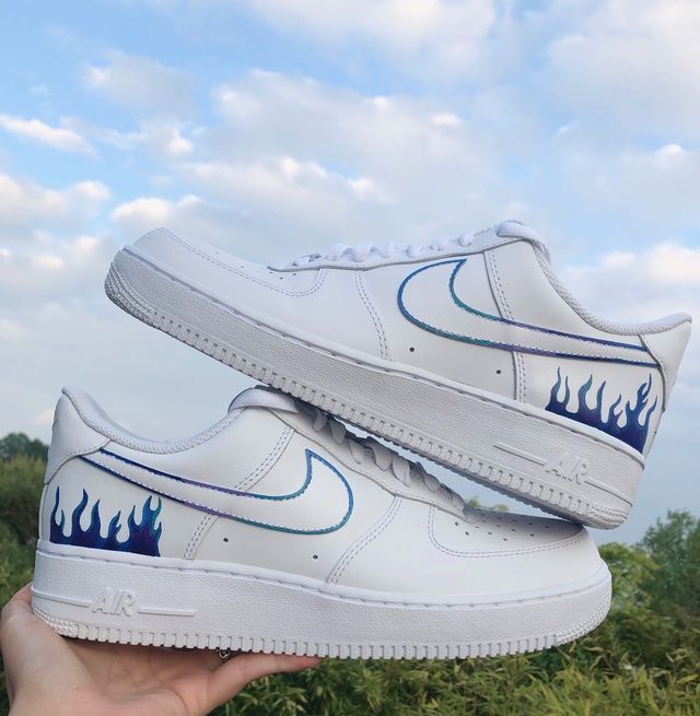 White Blue Flame Custom Air Force 1-shecustomize