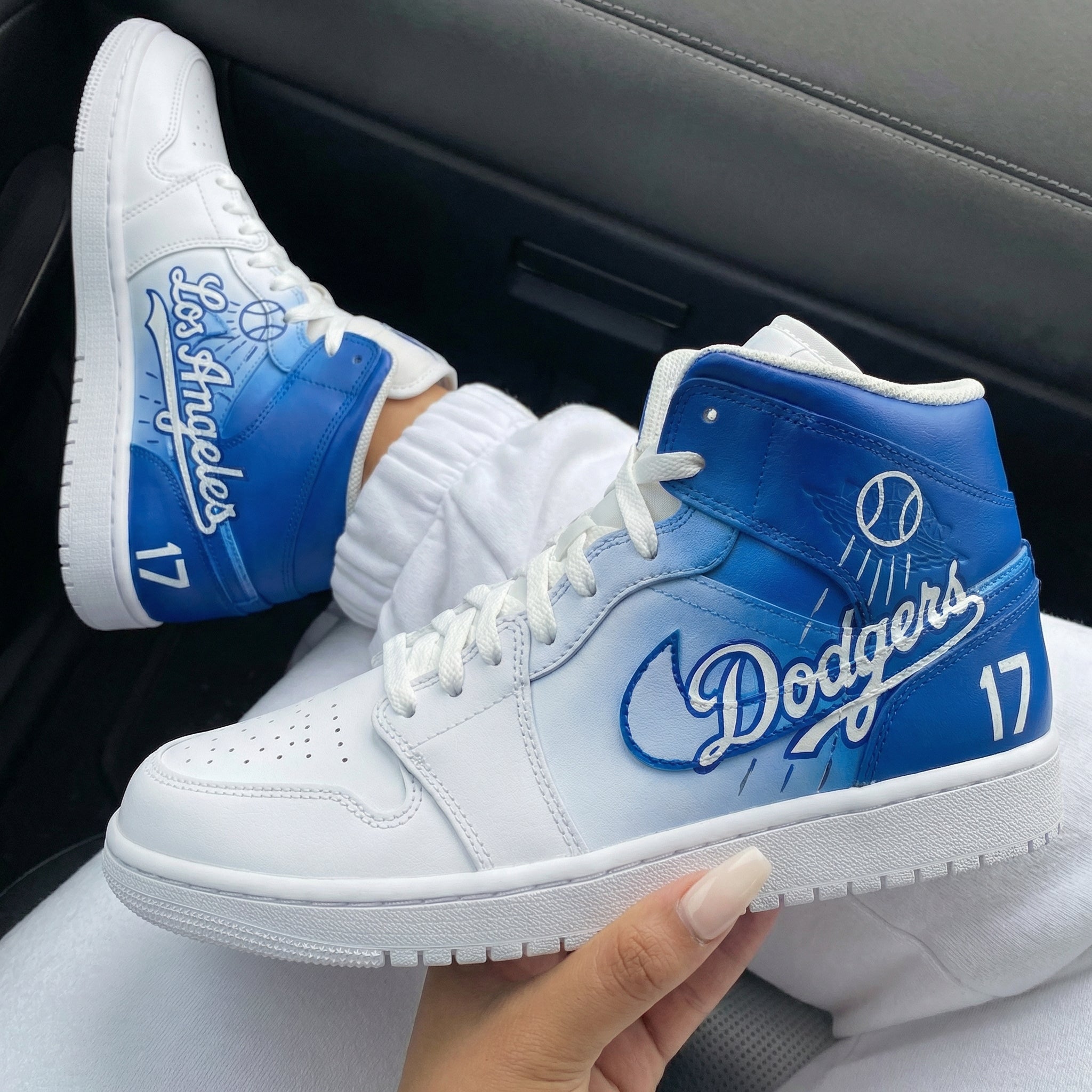 White Blue Los Angeles Dodgers Baseball Themed Custom Air Jordan 1-shecustomize