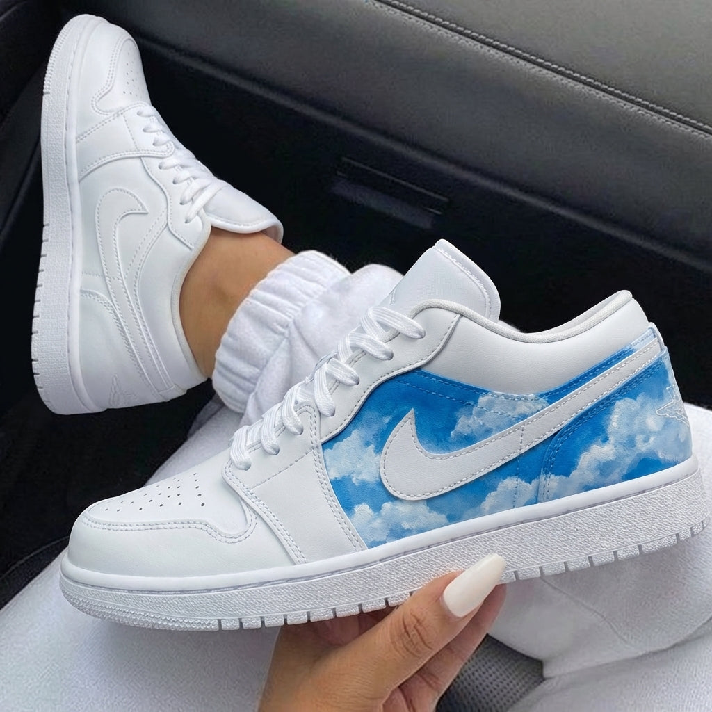 White Blue Sky Clouds Custom Air Jordan 1-shecustomize