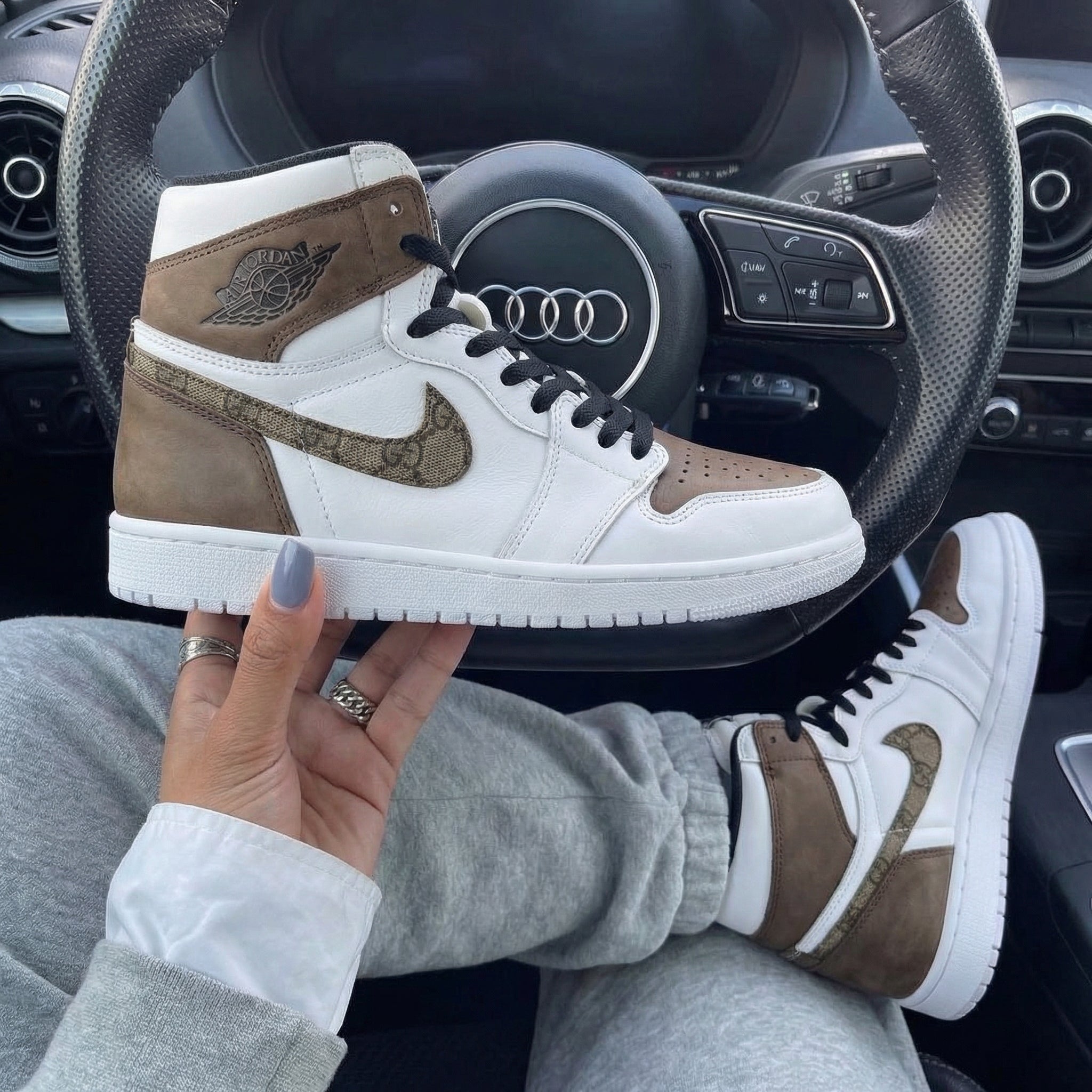 White Brown GG Custom Air Jordan 1-shecustomize