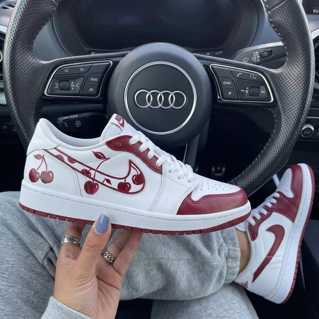 White Burgundy Cherry Custom Air Jordan 1-shecustomize