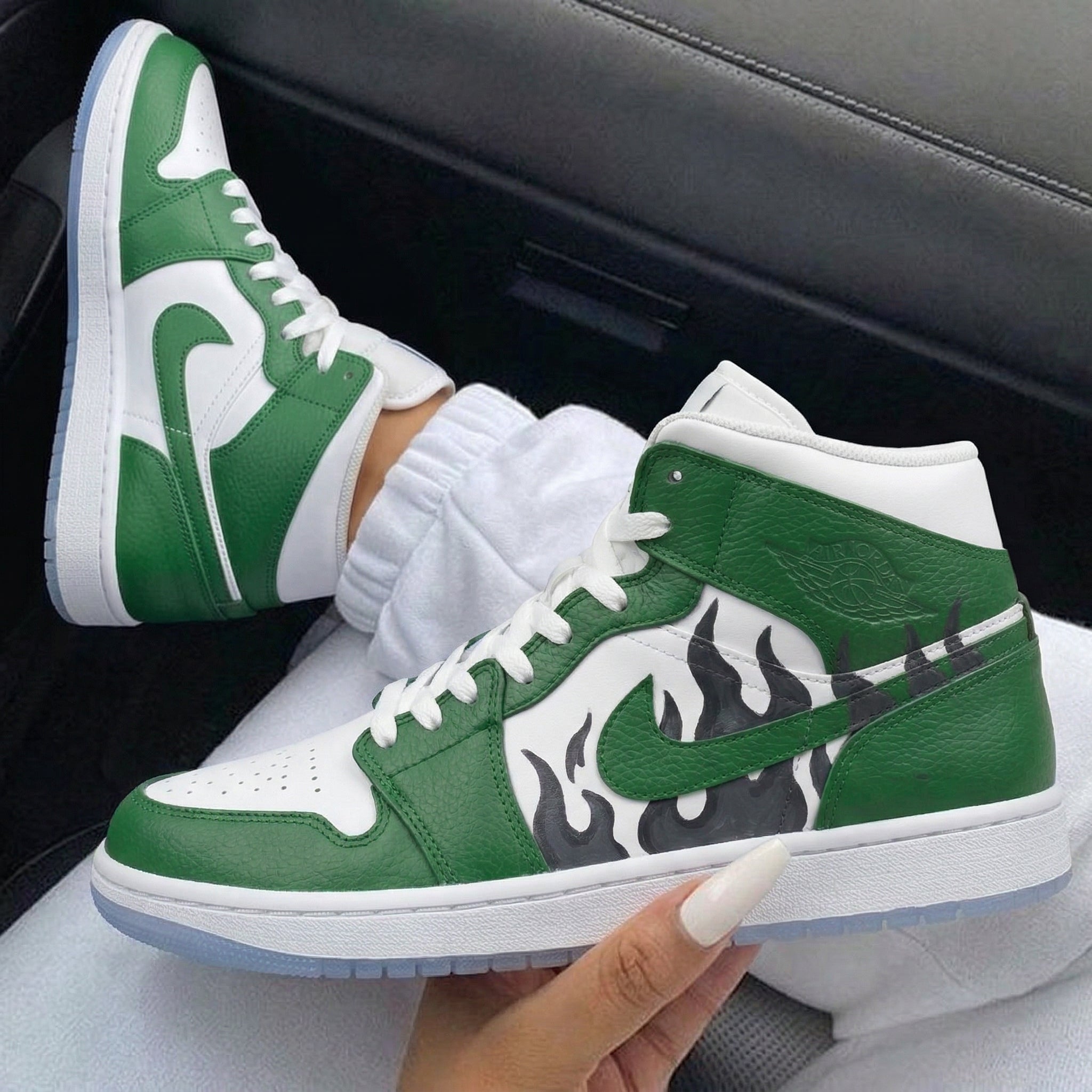 White Green Flame Custom Air Jordan 1-shecustomize